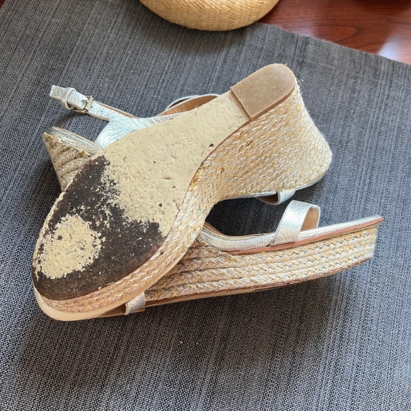 Platinum Leather Espadrilles Wedge Sandals - Picture 10 of 11